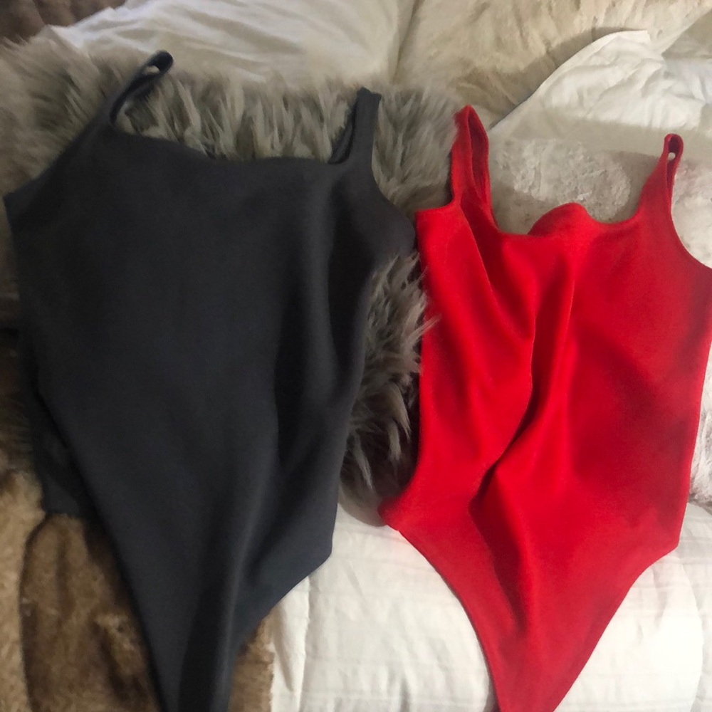 Red and grey tops, both for $20.00